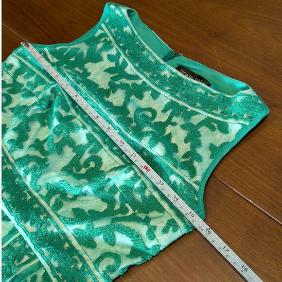 Tadashi Shoji Green Floral Lace Sleeveless Midi Dress, size 2 - Picture 4 of 8